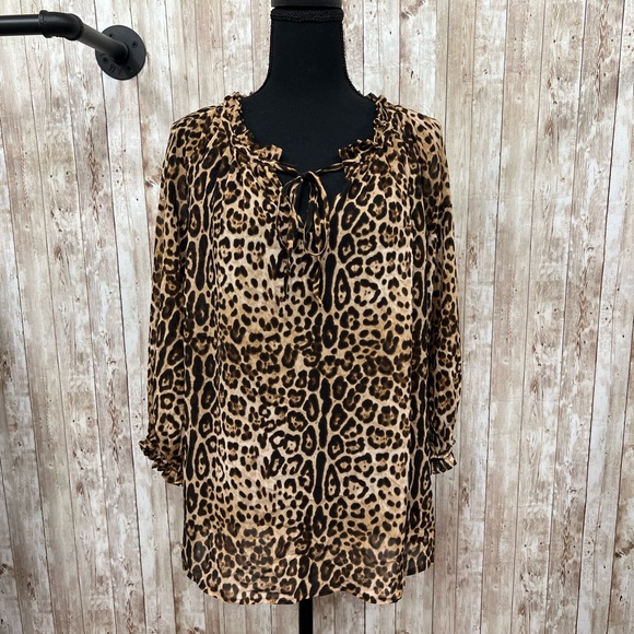 Joe Tops - Joe‎ Tan and Brown Animal Print Tie Front Blouse